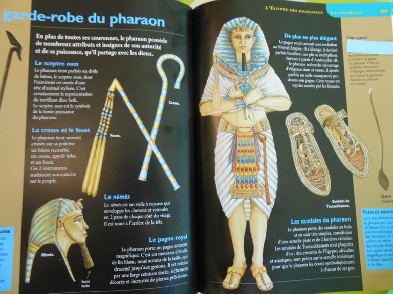 Ici on remarque que pharaon porte un némès, une crosse et un fouet, un gros bijou sur le torse appelé un pectoral, et des bracelets richement ornés 
attention teasing sur la semaine prochaine...